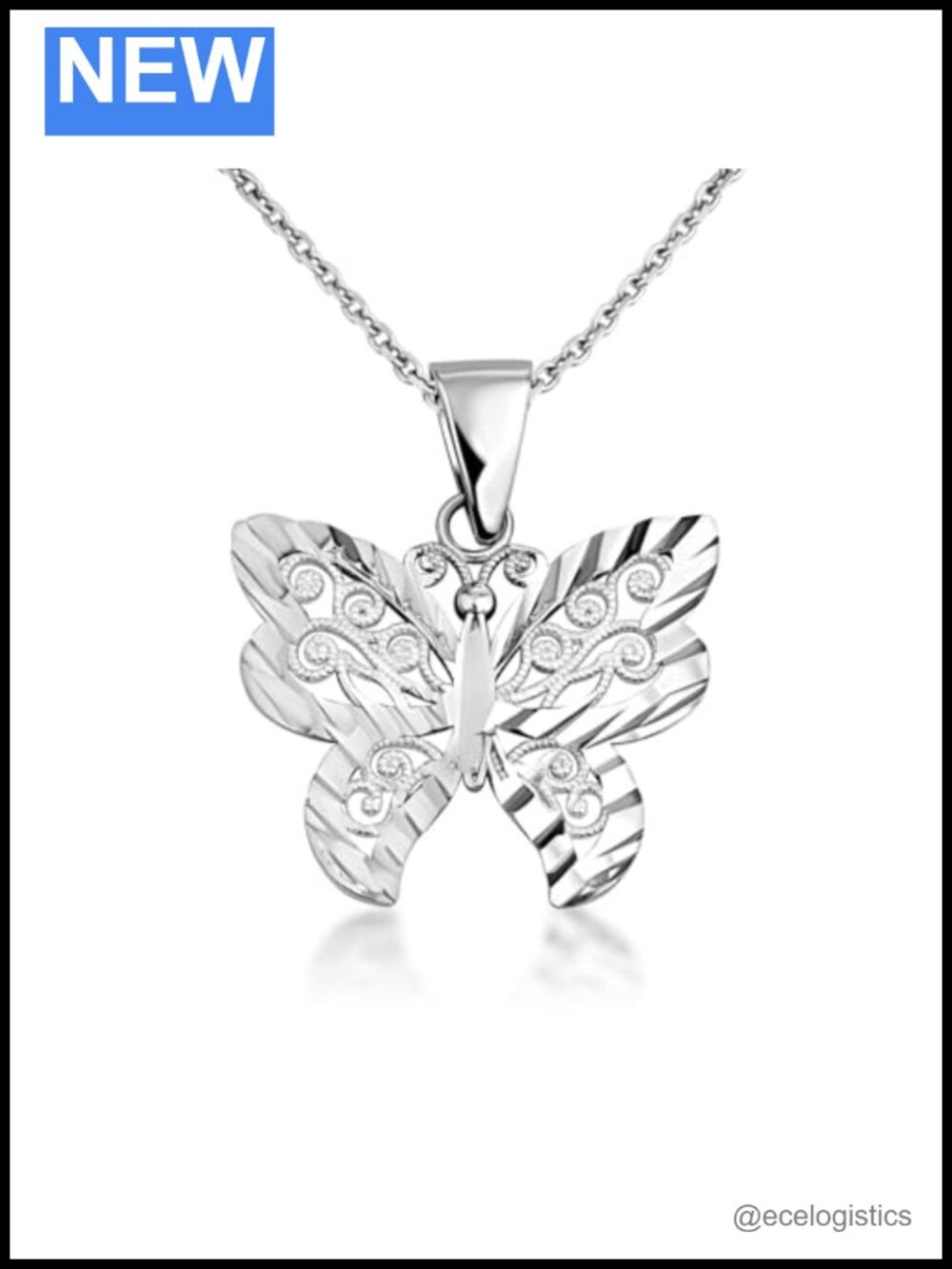 Sterling Silver Openwork Filigree Butterfly Charm Pendant Necklace